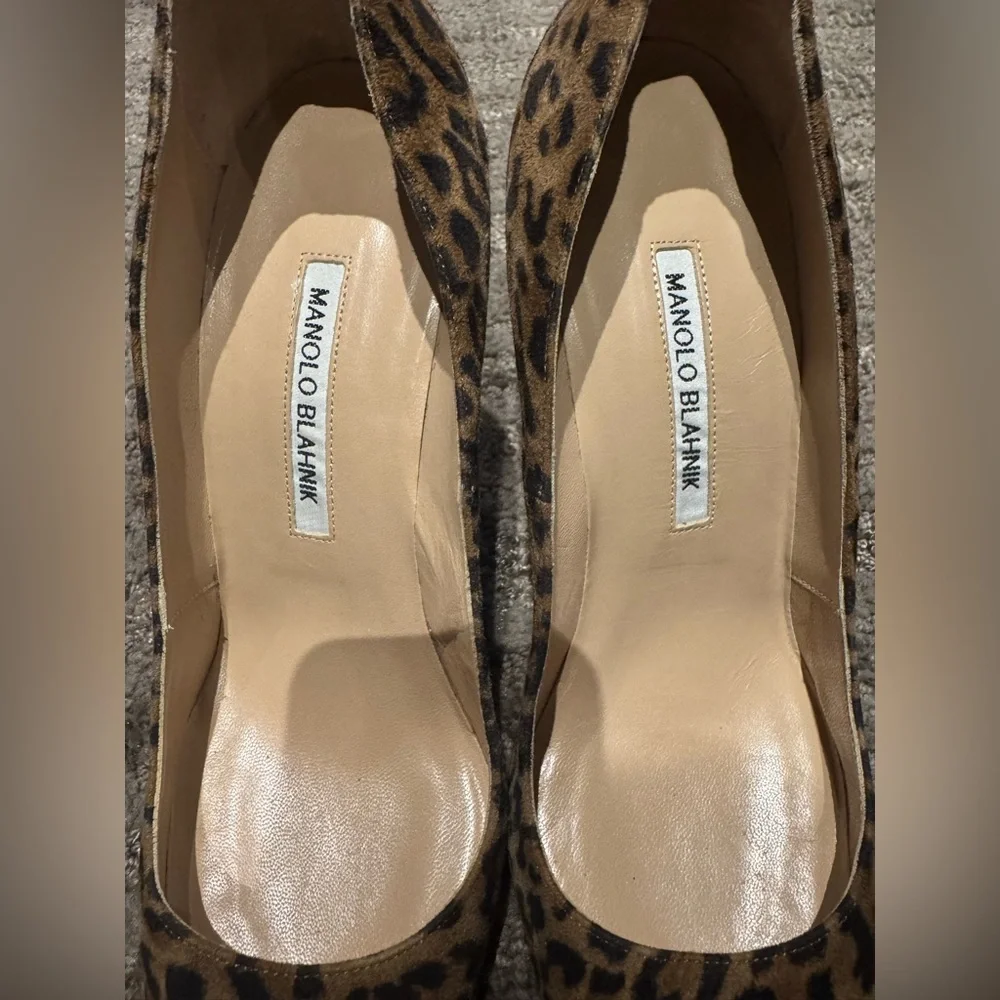 Manolo Blahnik Leopard Suede Pumps